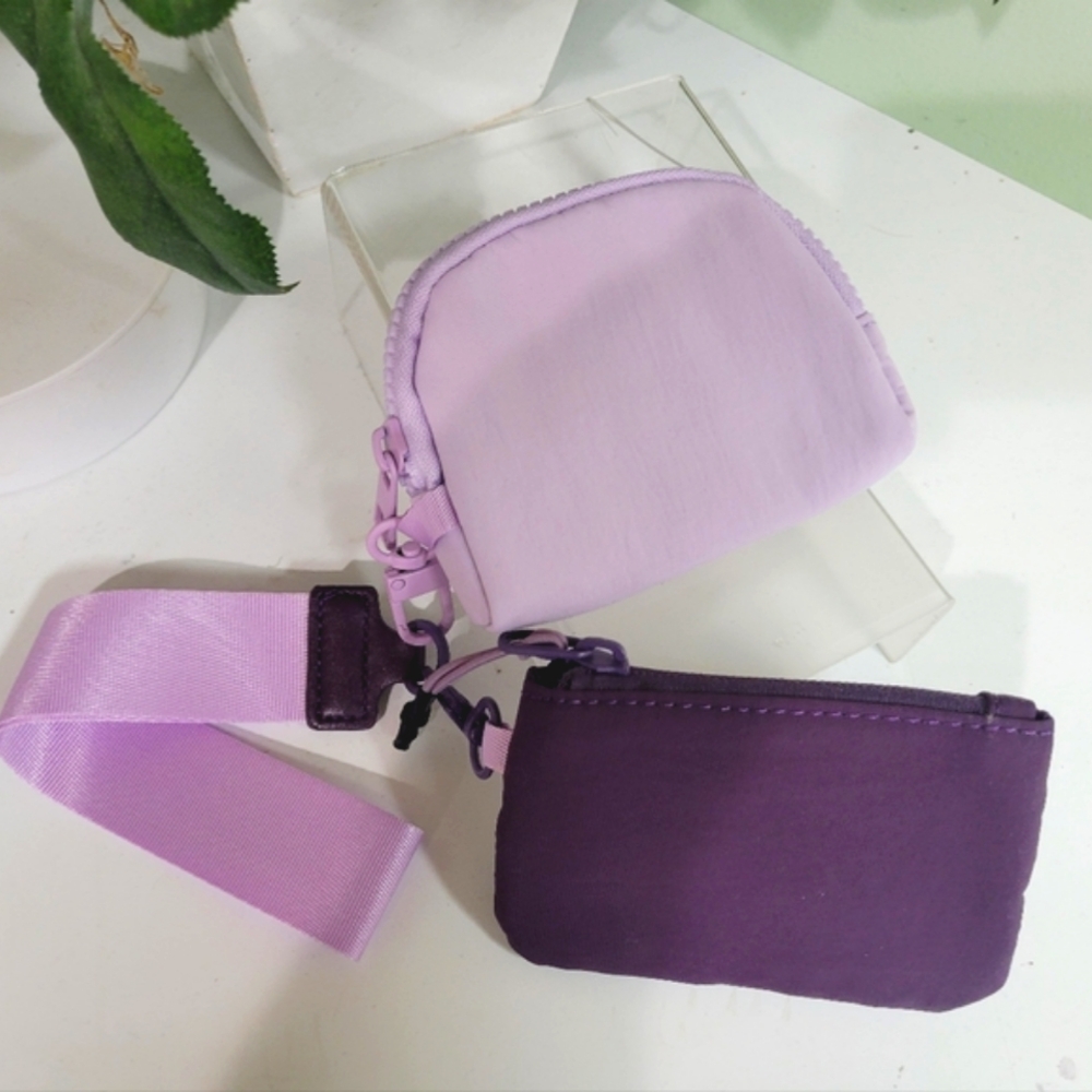 Double Wristlet Purple and Lavender Mini Pouch Set With Wrist Lanyard